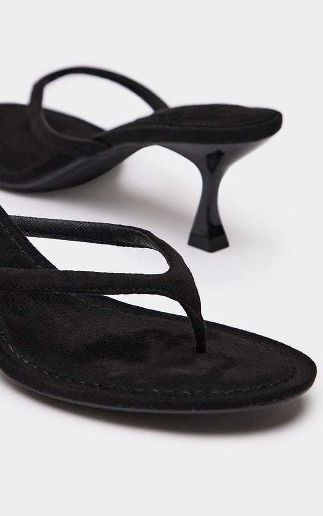 EGO Pierre Thong Strap Low Heeled Mule In Black Faux Suede, Women's Size UK 3 - 2