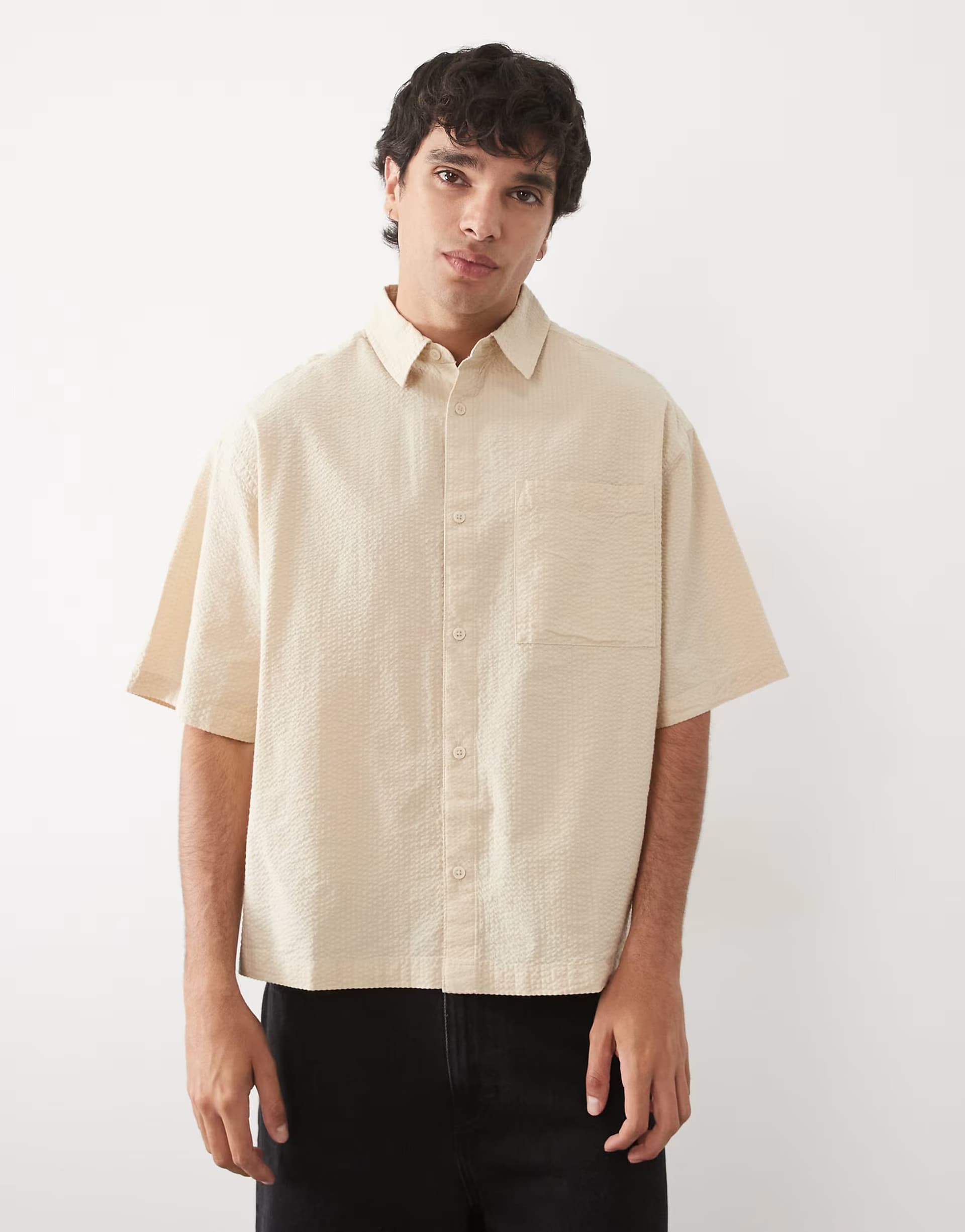 ASOS ASOS DESIGN boxy oversized seersucker shirt in yellow