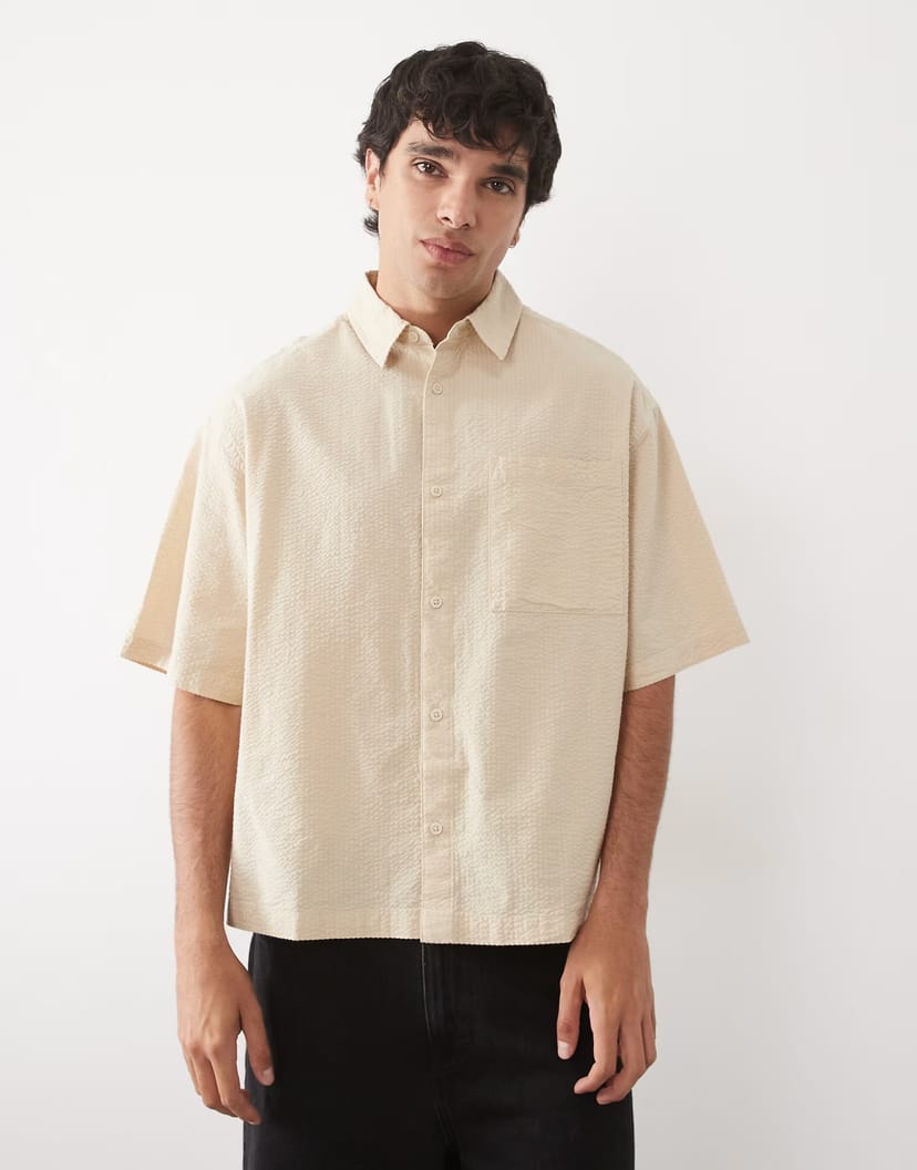 ASOS ASOS DESIGN boxy oversized seersucker shirt in yellow - 1