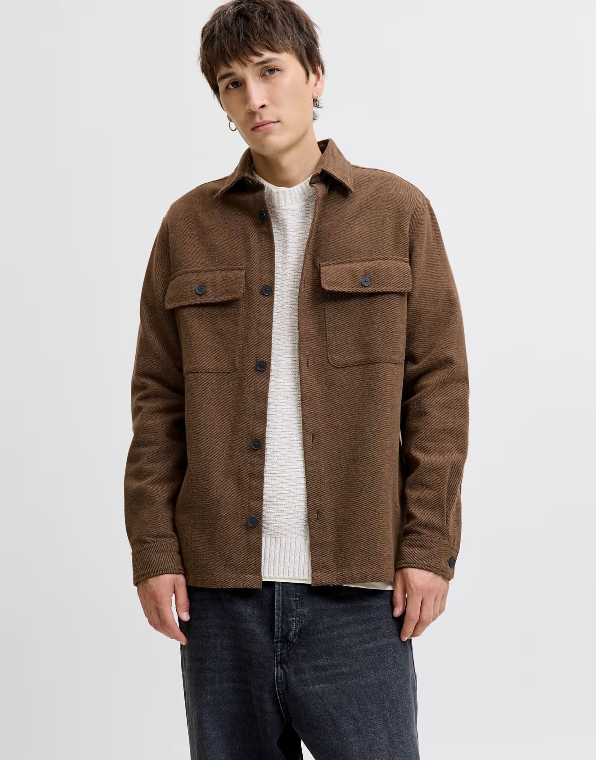 ASOS Jack & Jones double pocket overshirt in dark brown