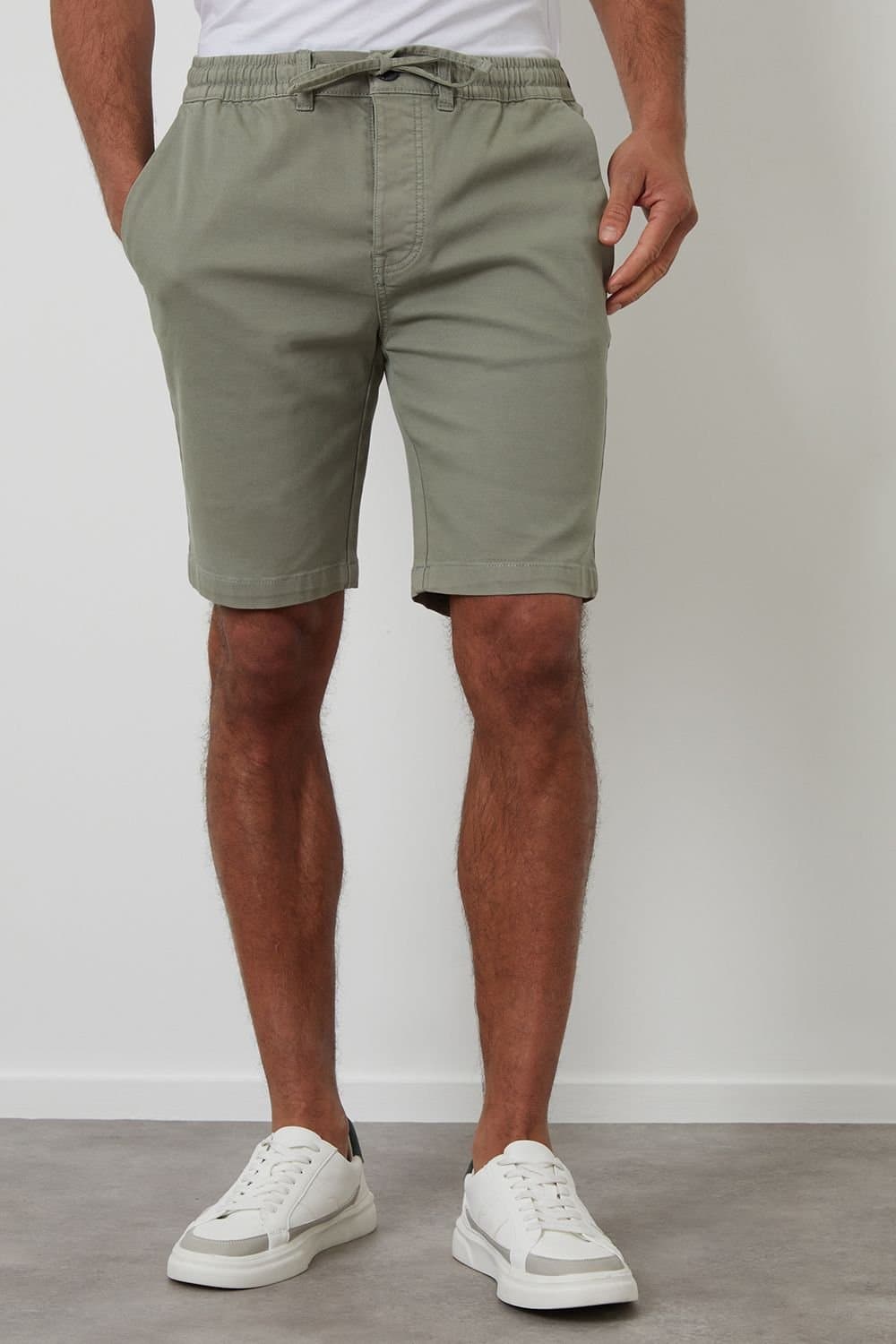Threadbare Threadbare Men's Elasticated Waist Stretch Chino Shorts in Pale Green