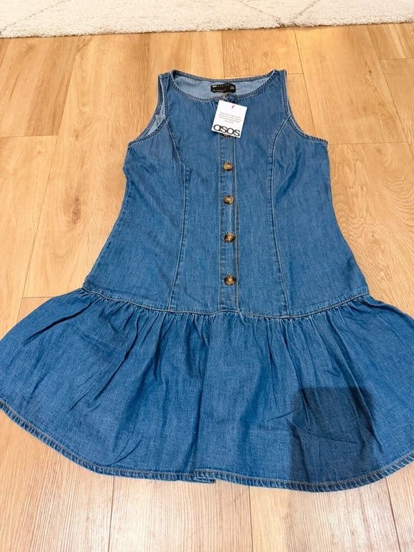 ASOS Denim Blue Sleeveless Flared Dress