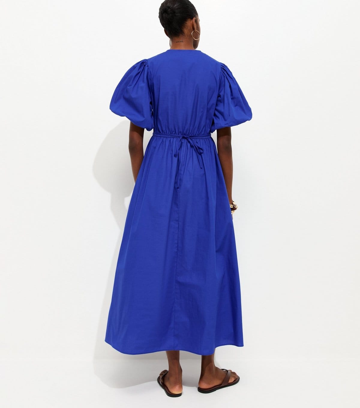New Look Women's Bright Blue Cotton Puff Sleeve Midi Dress New Look - 4