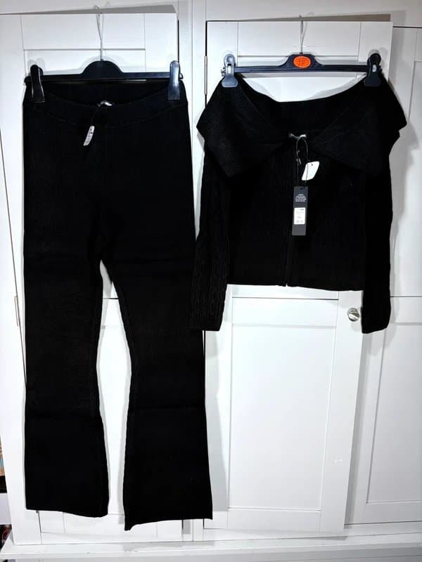 Fashion Nova Fashion nova cable knit pant set flared trousers zipped jacket oufit co ord suit size 14