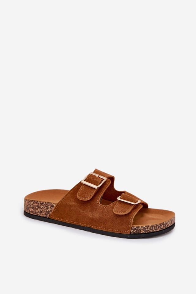 Love Lace Love Lace Women's Suede Cork Platform Sandals With Gold Buckles & Straps in Brown - 2