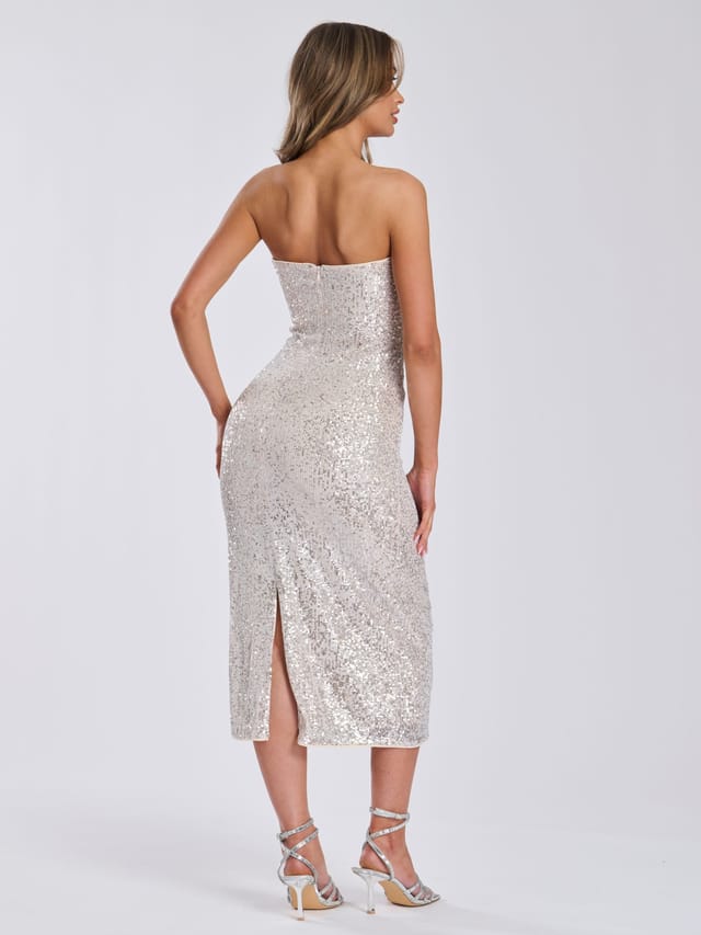Finding Friday Finding Friday Women's Sequin Strapless Dress in Silver - 3