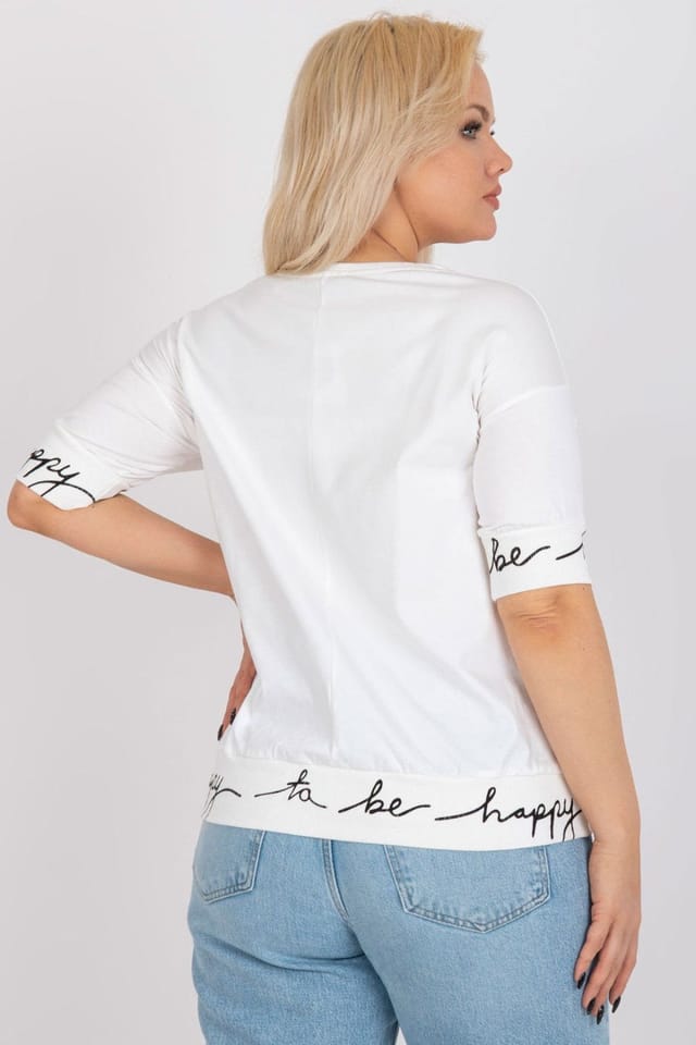 Love Lace Love Lace Women's Plus Size Short Sleeve Blouse Embroidered Neck in White - 3