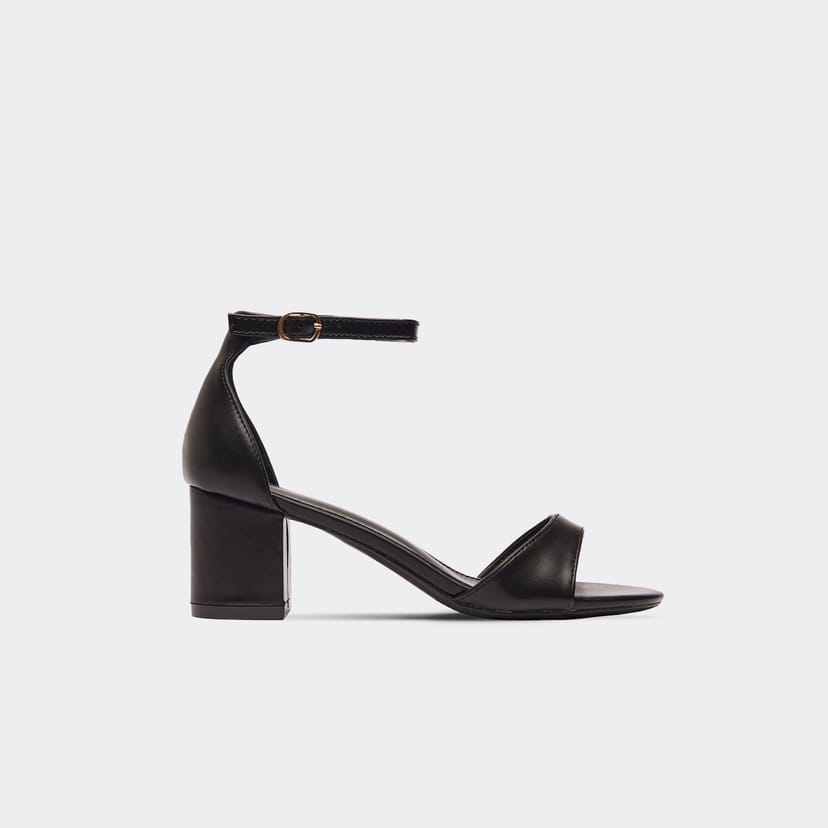 EGO Zowie Ankle Strap Low Block Heel In Black Faux Leather, Women's Size UK 3 - 1