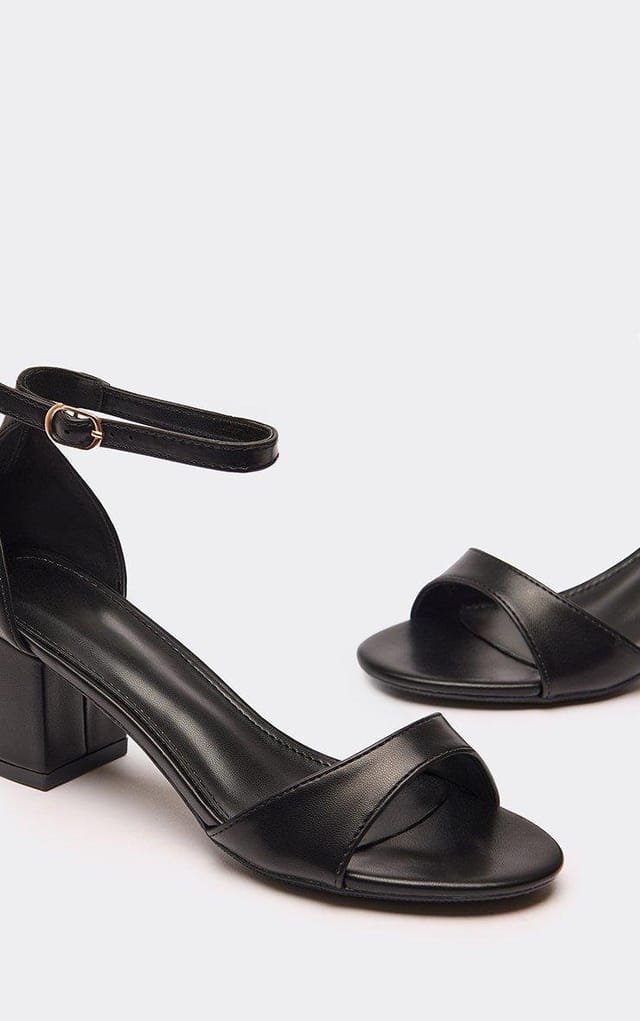 EGO Zowie Ankle Strap Low Block Heel In Black Faux Leather, Women's Size UK 3 - 2