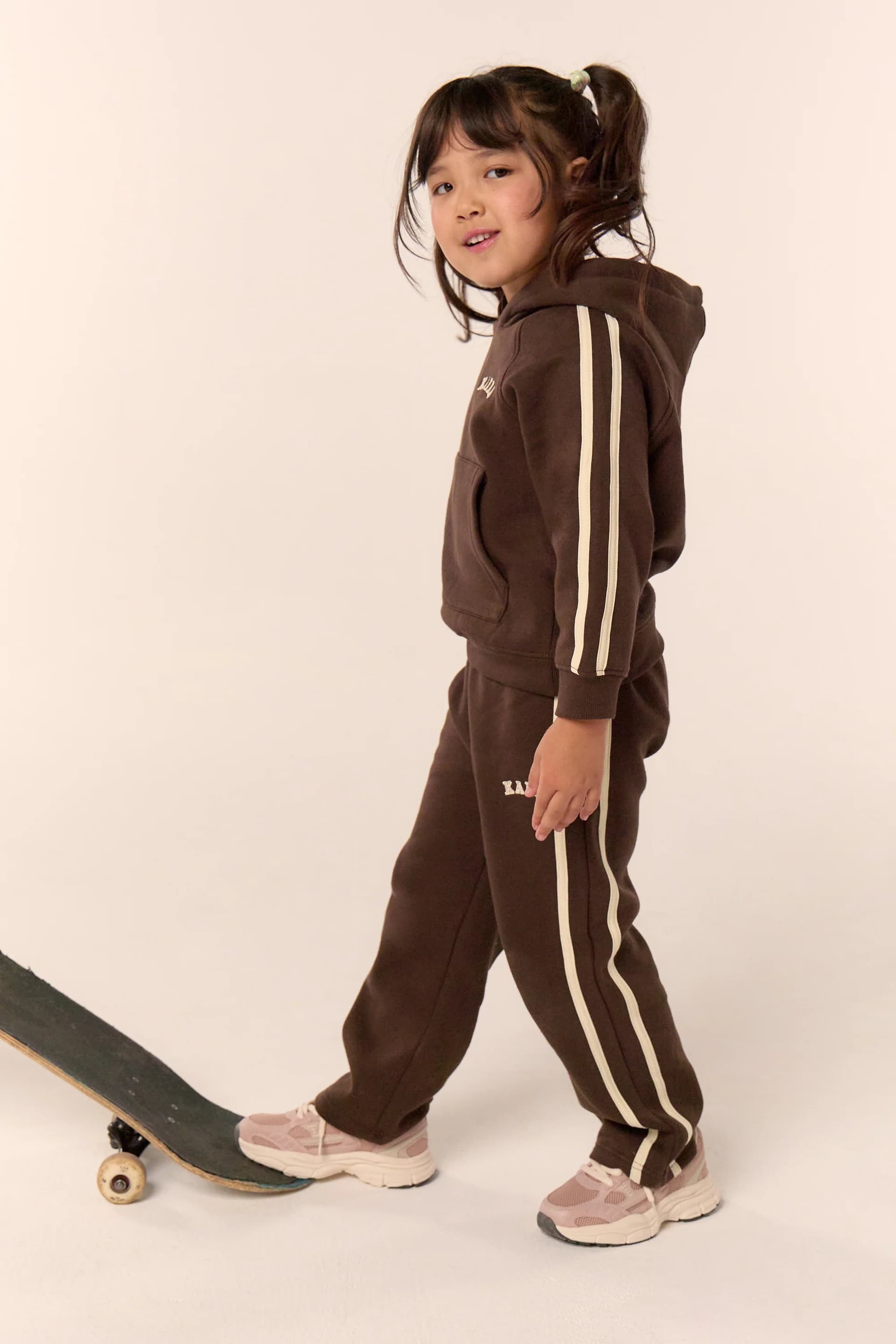 Kaiia Kaiia Kids Sport Side Stripe Straight Leg Joggers Chocolate & Lemon