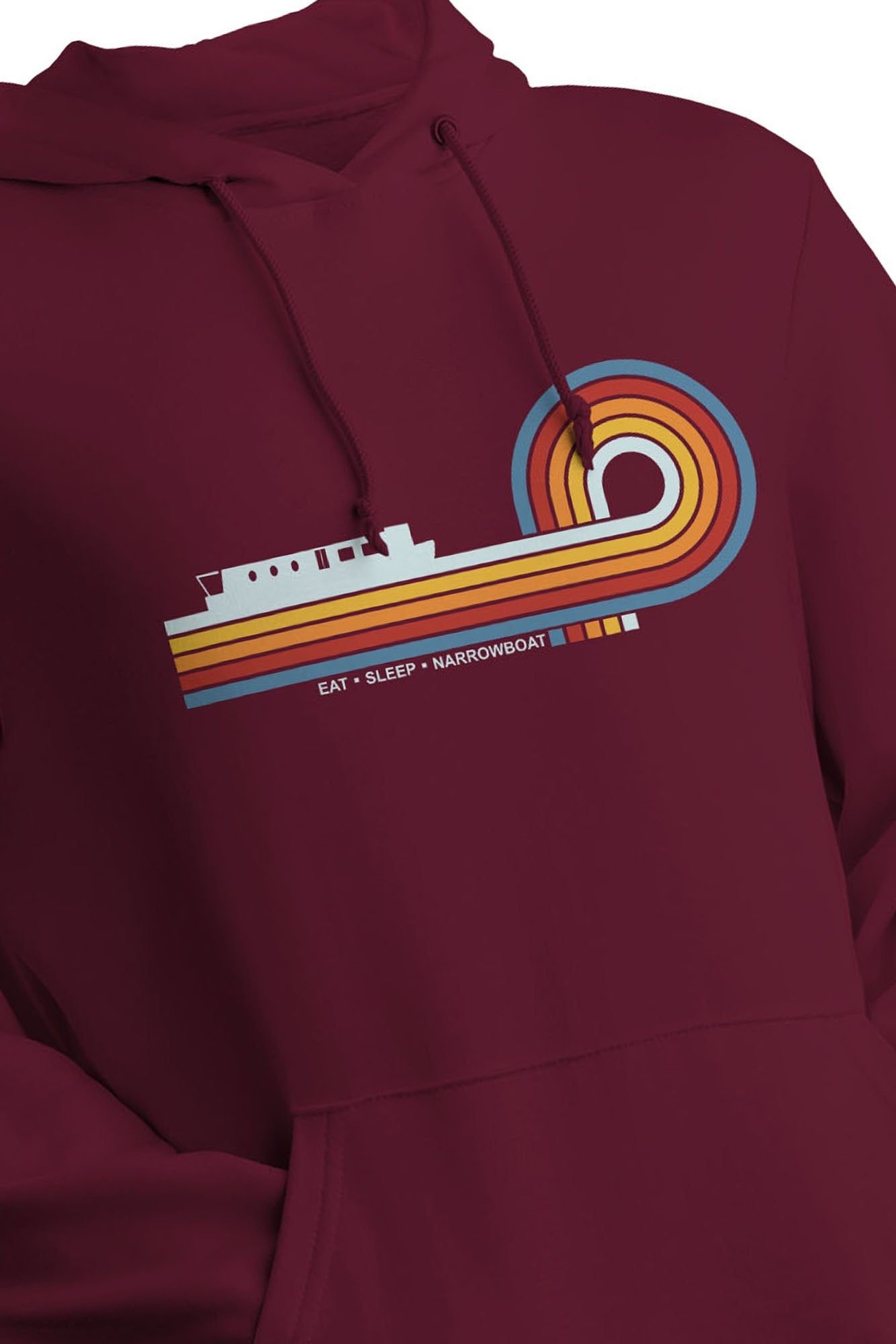 Bad Zebedee Bad Zebedee Men's Retro Lines Narrowboat Hoodie in Burgundy - 2