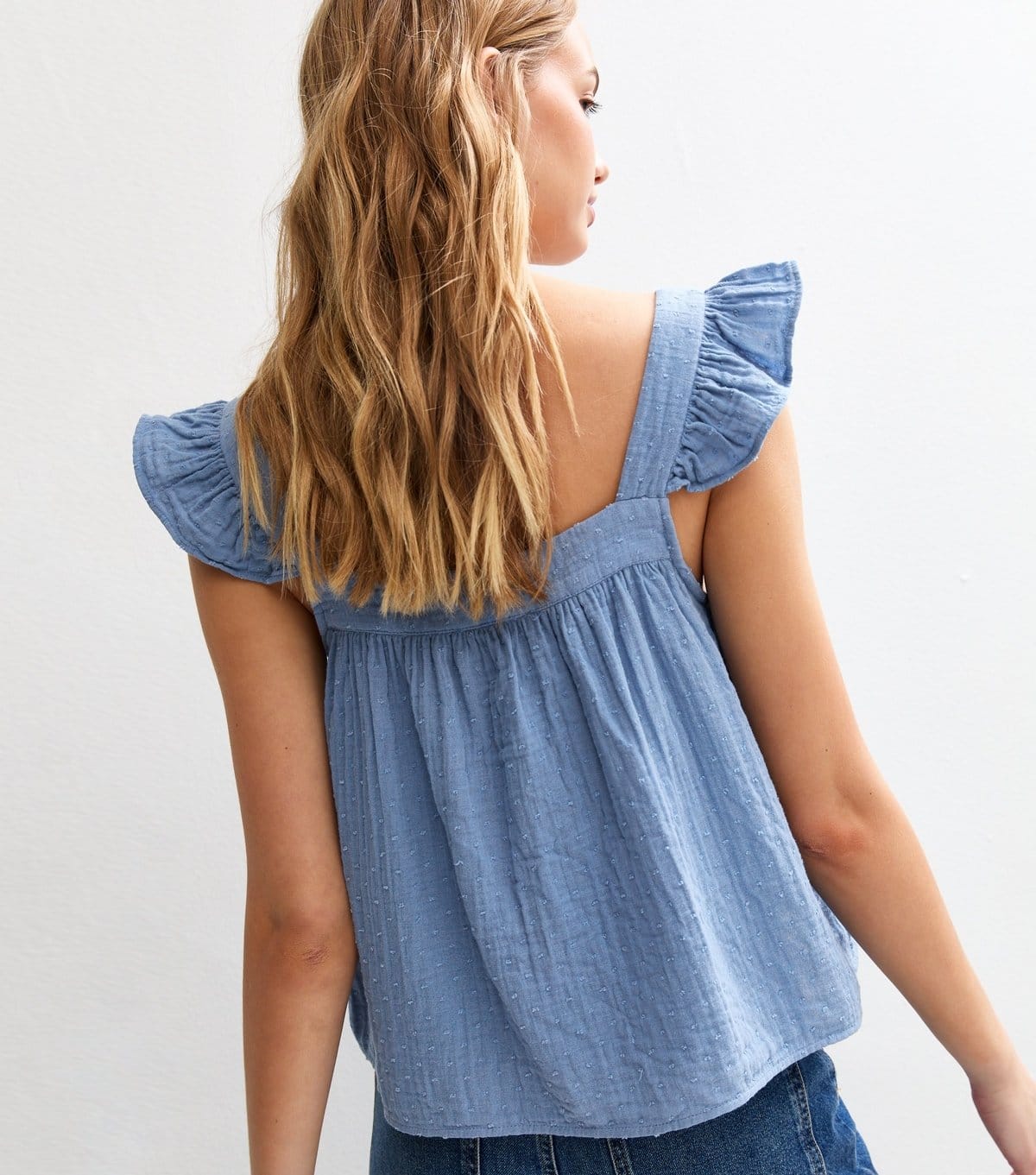 New Look Women's Blue Frilly Sleeve Button Up Top New Look - 4