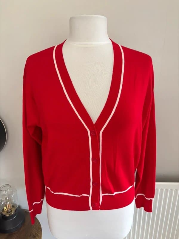 Mango Mango red & white preppy cardigan - size S 10