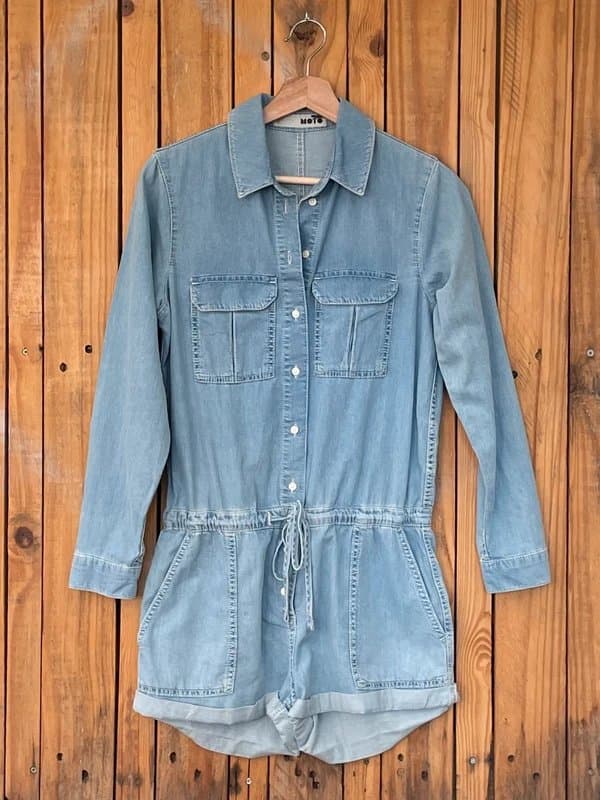 Topshop Vintage Y2K Topshop denim shirt playsuit jumpsuit long sleeved size 8