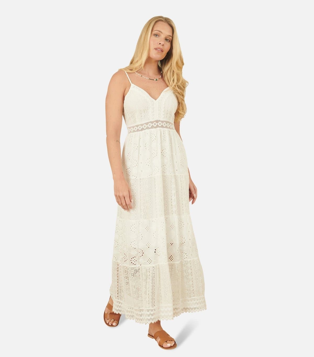 Yumi Women's White Broderie Embroidered Lace Tiered Dress Yumi New Look