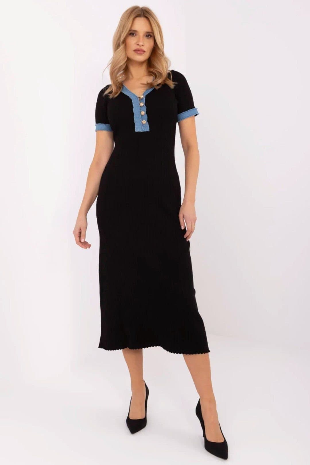Love Lace Love Lace Women's Elegant Knitted Pencil Midi Dress Daywear in Black