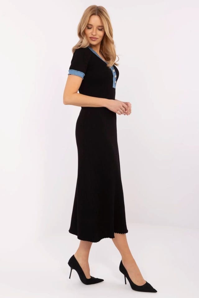 Love Lace Love Lace Women's Elegant Knitted Pencil Midi Dress Daywear in Black - 2