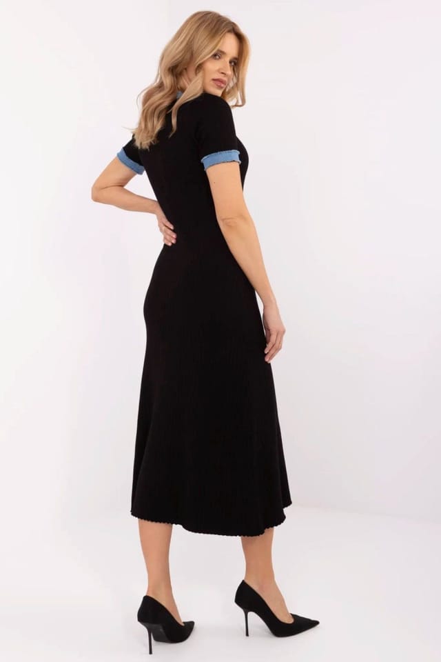 Love Lace Love Lace Women's Elegant Knitted Pencil Midi Dress Daywear in Black - 3