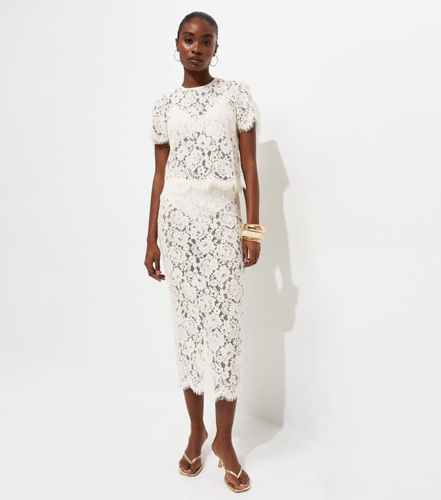 New Look Women's Off White Lace Midi Skirt New Look - 2