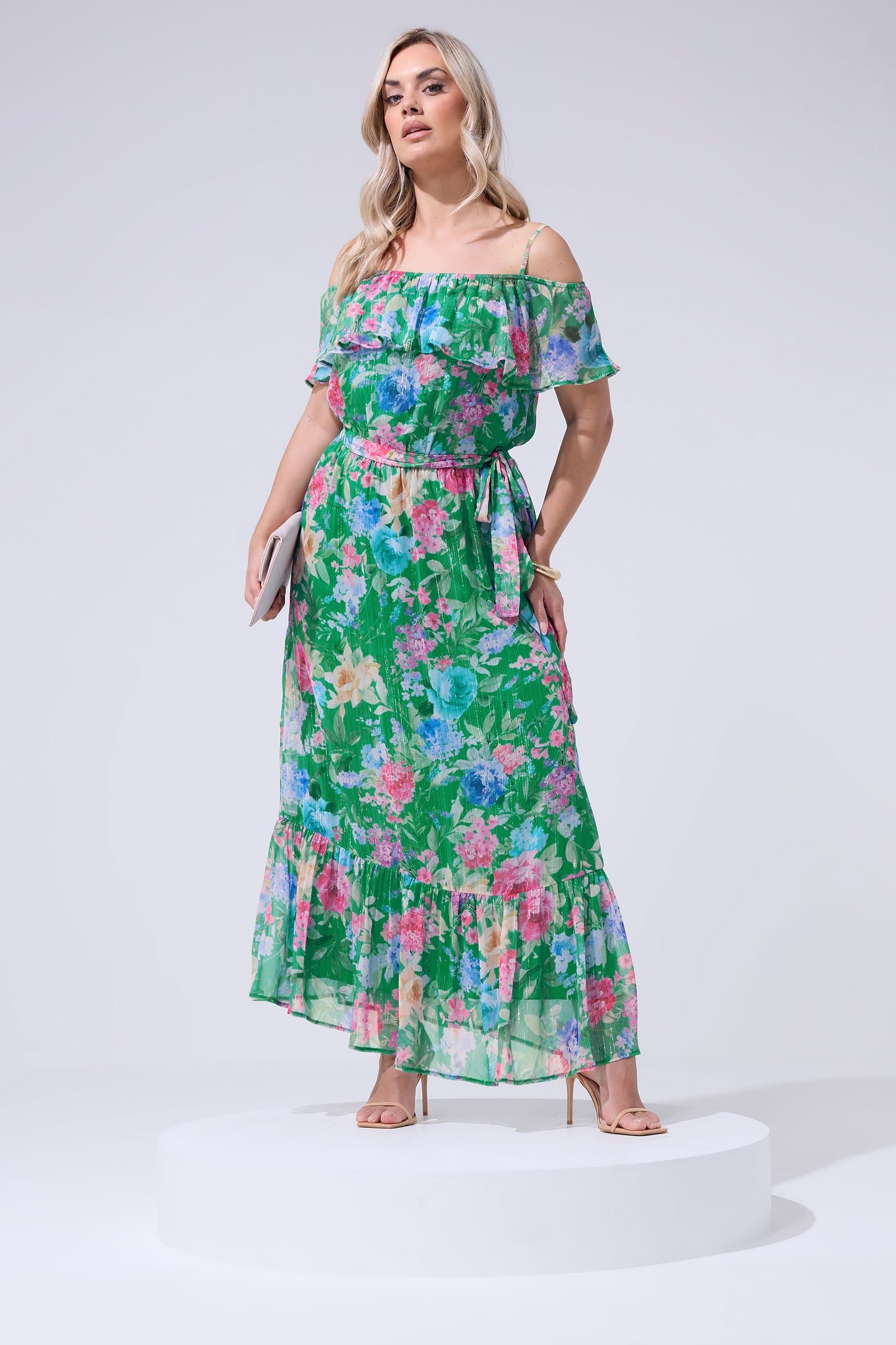 Yours Yours Women's Floral Cold Shoulder Dress in Green