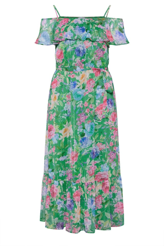 Yours Yours Women's Floral Cold Shoulder Dress in Green - 2
