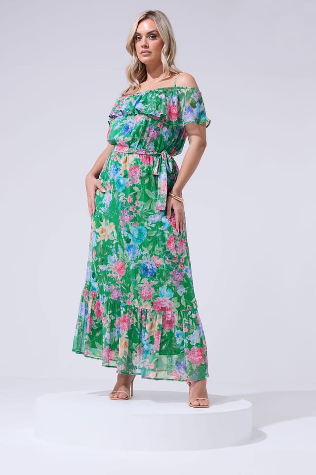 Yours Yours Women's Floral Cold Shoulder Dress in Green - 3