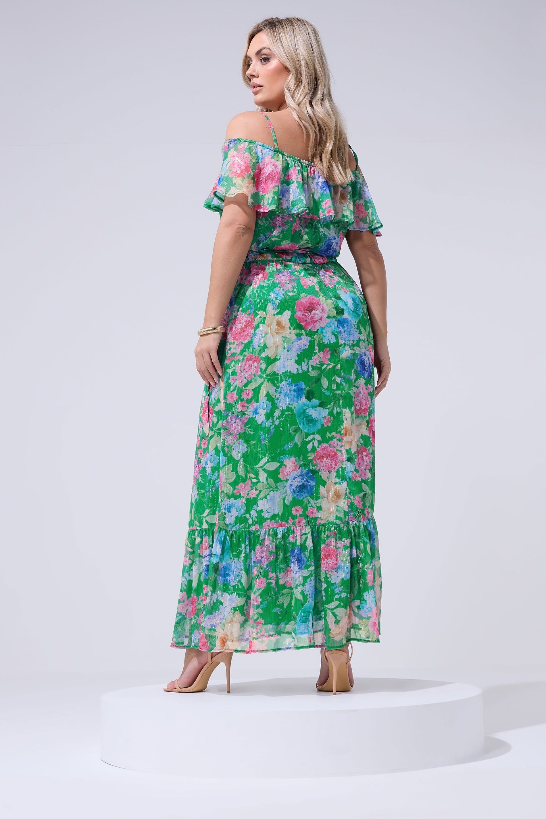 Yours Yours Women's Floral Cold Shoulder Dress in Green - 4