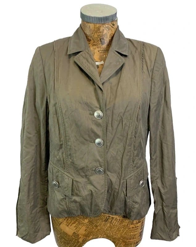 Basler Taupe Green Twill Blazer Jacket Size 12