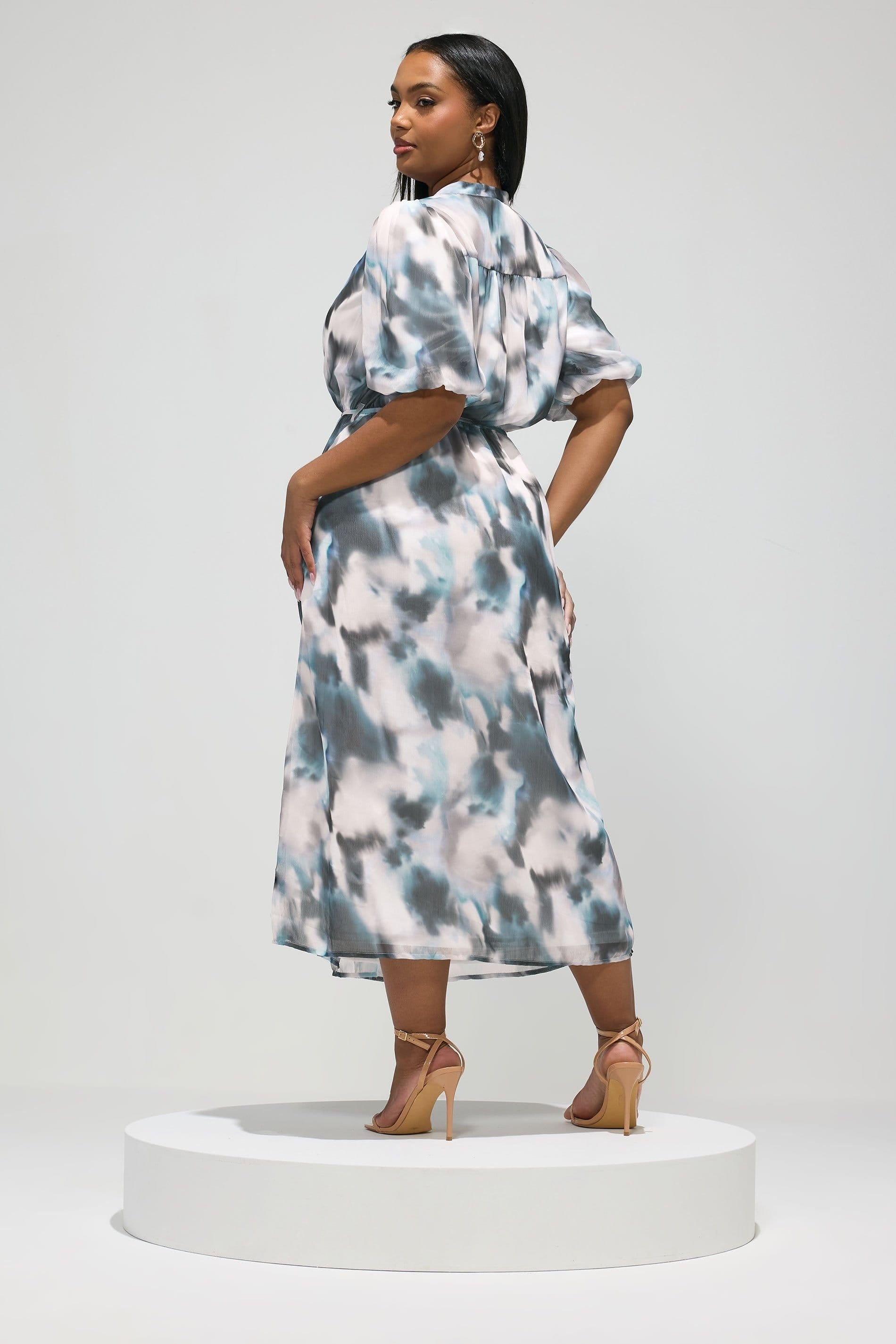 Yours Yours Women's Abstract Puff Sleeve Shirt Dress - 4