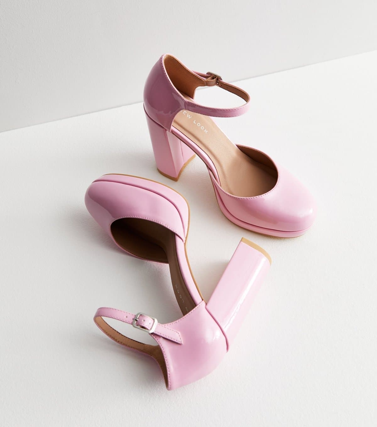 New Look New Look Pink Patent 2 Part Platform Block Heel Sandals