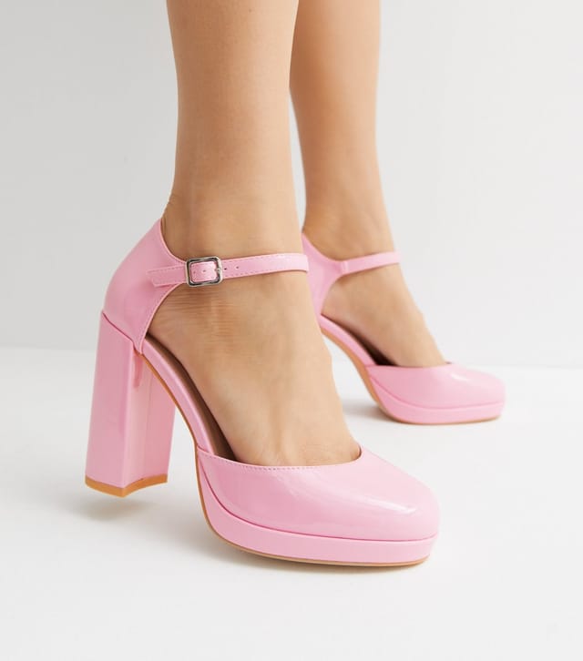 New Look Women's Pink Patent 2 Part Platform Block Heel Sandals New Look - 2