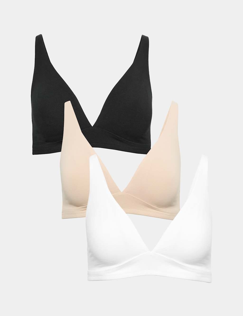 Marks & Spencer M&S 3 Pack Cotton Rich Non Wired Plunge Bras A-E Black Mix