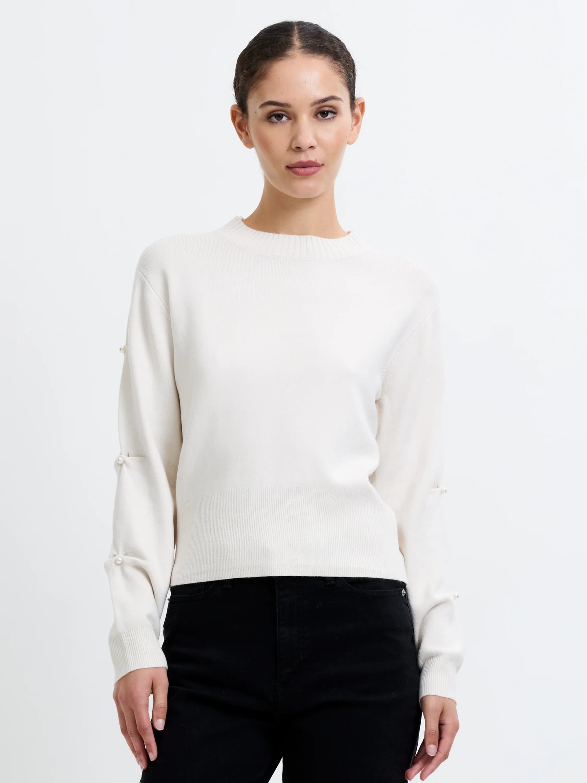French Connection Babysoft Faux Pearl Sleeve Jumper Classic Cream