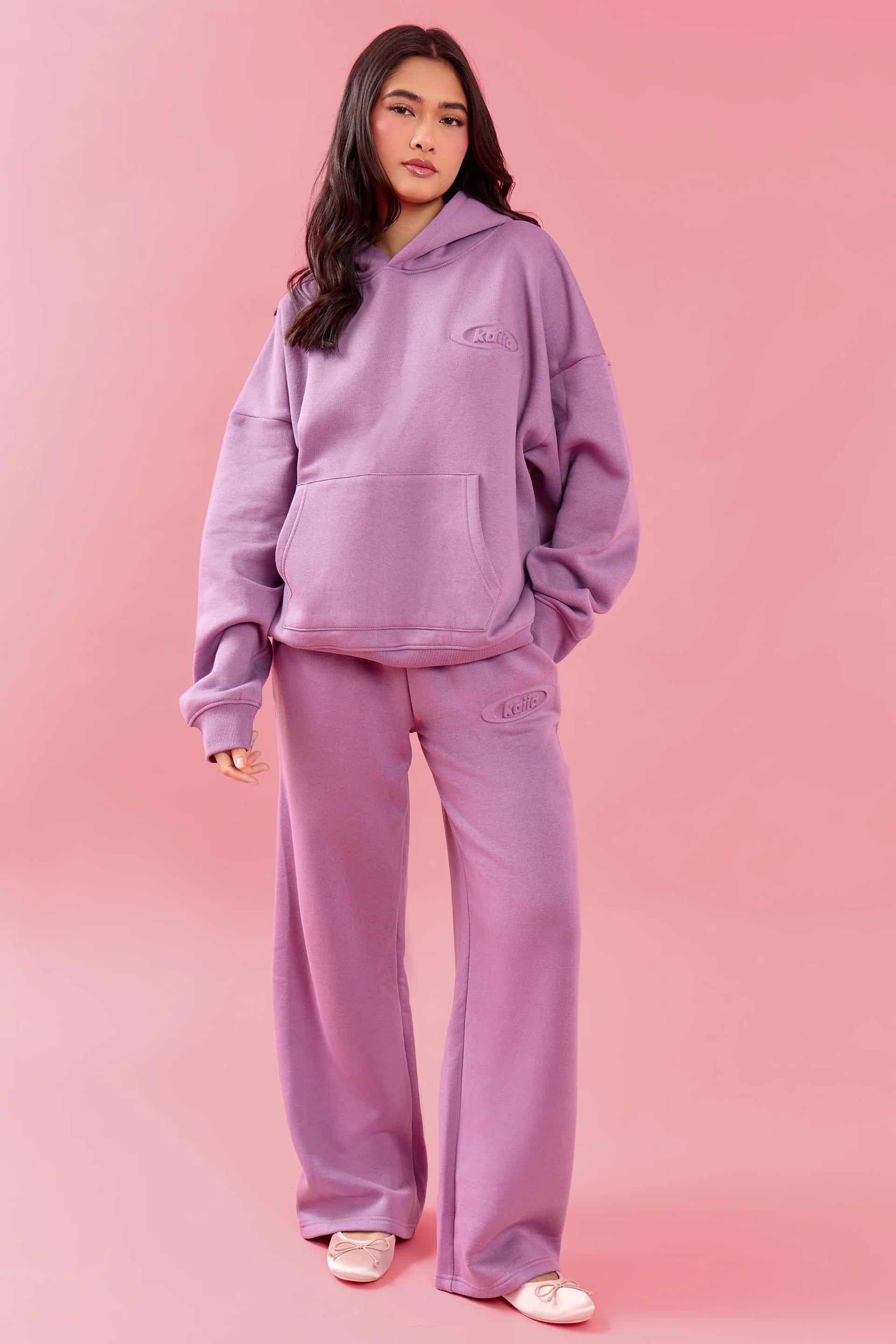 Kaiia Grape Boba Embossed Wide Leg Joggers