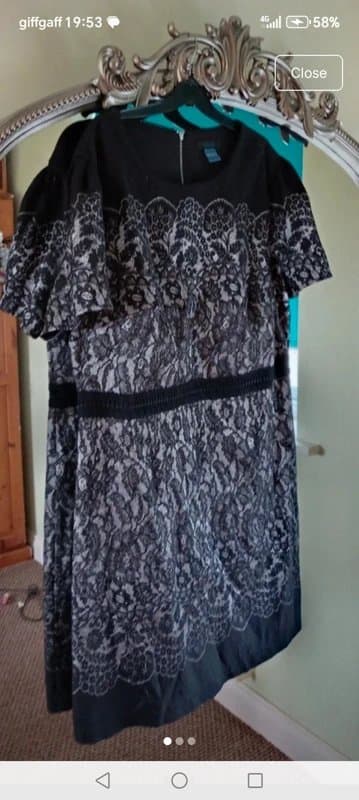 Vintage Dressing size 20 black grey lace steampunk masquerade damask Shortsleeve formal evening party dress