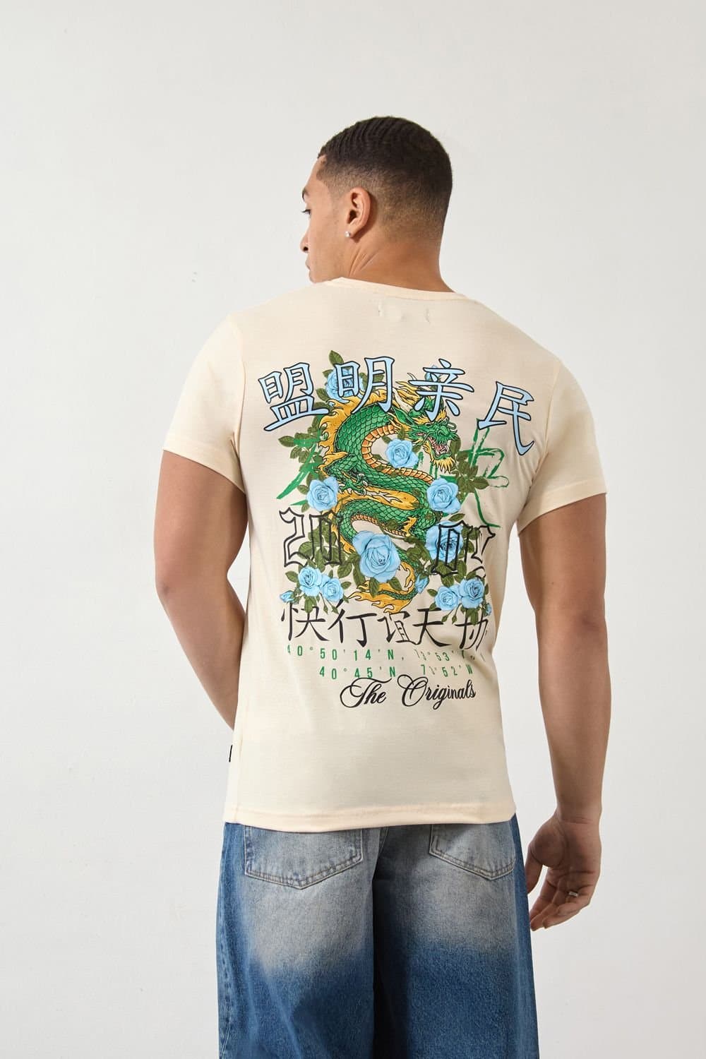 LONDON ATTITUDE LONDON ATTITUDE Men's Dragon Graphic Regular Fit T-Shirt in Nude