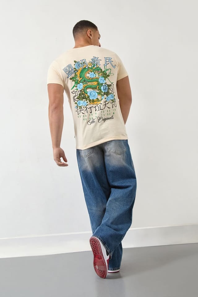 LONDON ATTITUDE LONDON ATTITUDE Men's Dragon Graphic Regular Fit T-Shirt in Nude - 2