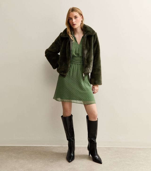 New Look Women's Green Spot Print Chiffon Mini Dress New Look - 3