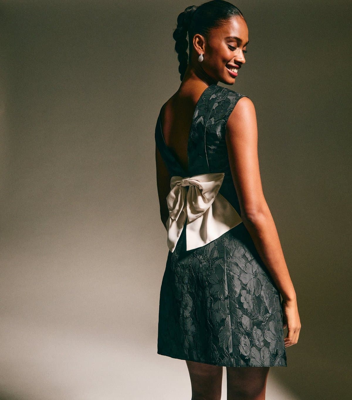 New Look Women's Black Floral Jacquard Bow Mini Dress New Look