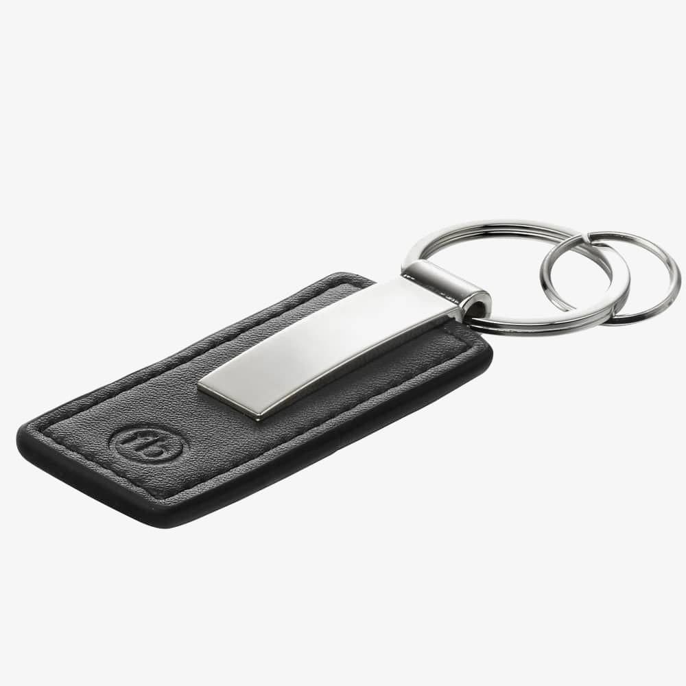 Fred Bennett Fred Bennett Men's Stainless Steel Black Leather Logo Embossed Key Ring Y2625