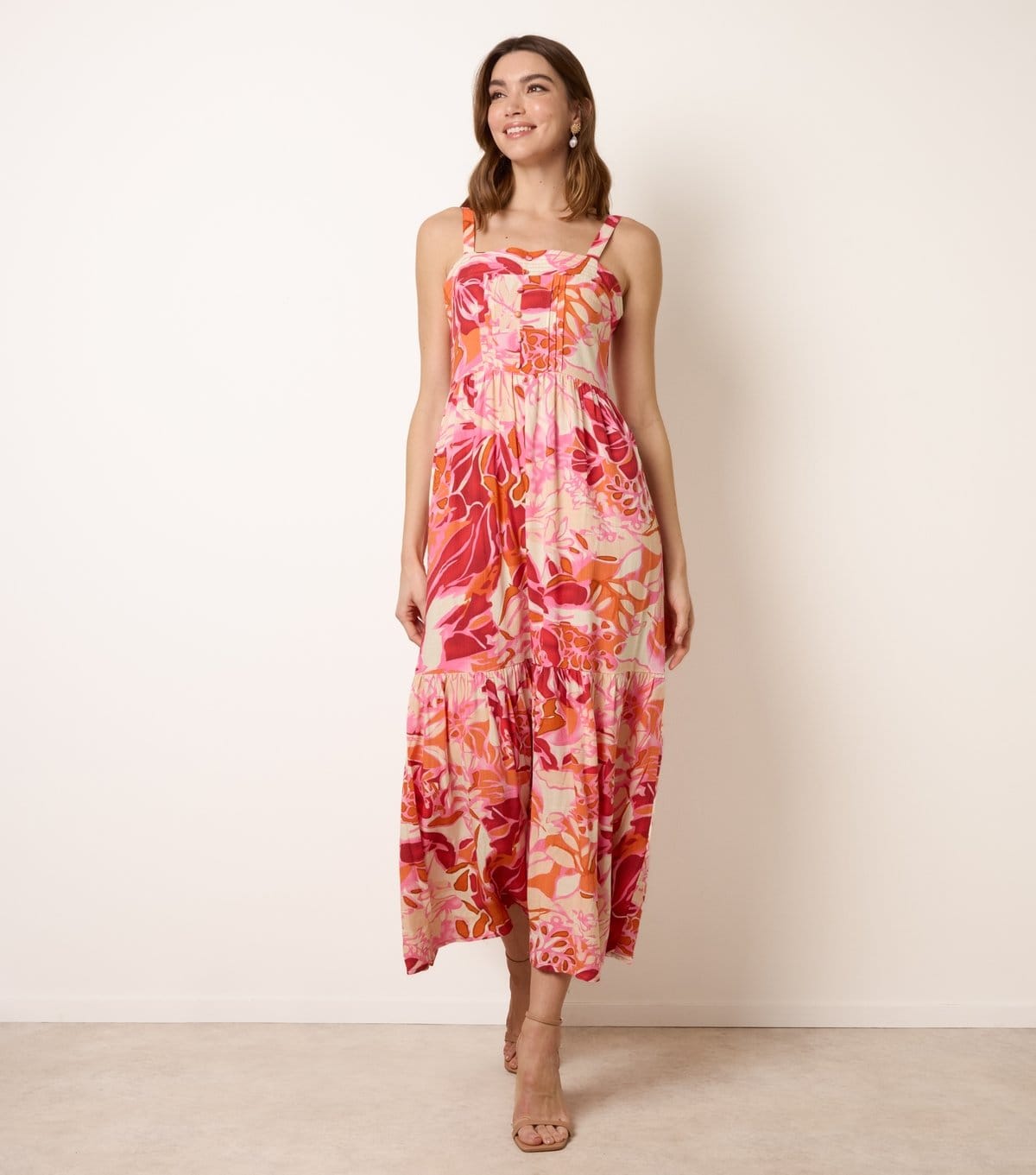 Blue Vanilla Pink Floral Midi Dress