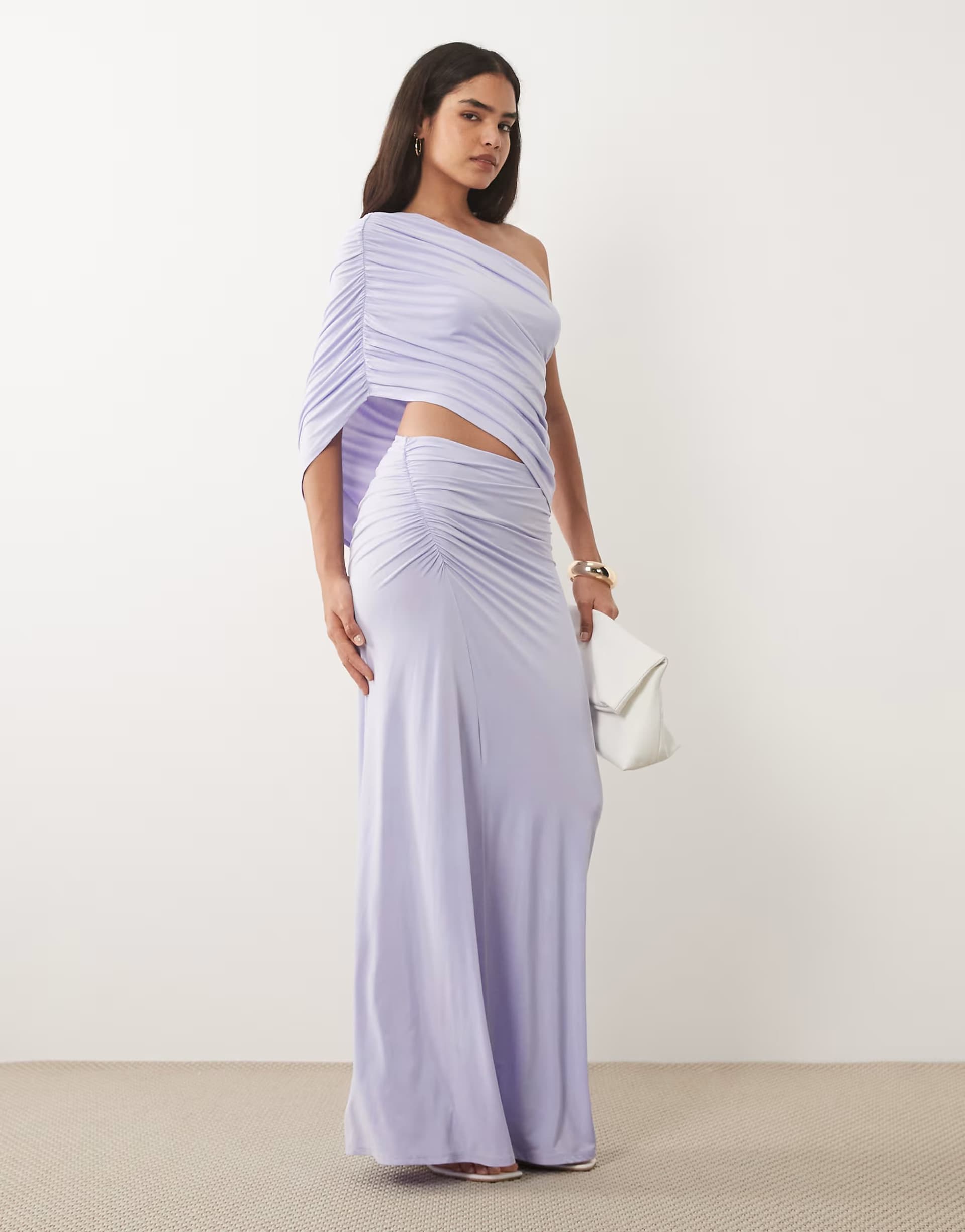 ASOS ASOS DESIGN maxi skirt with ruched side detail in lilac