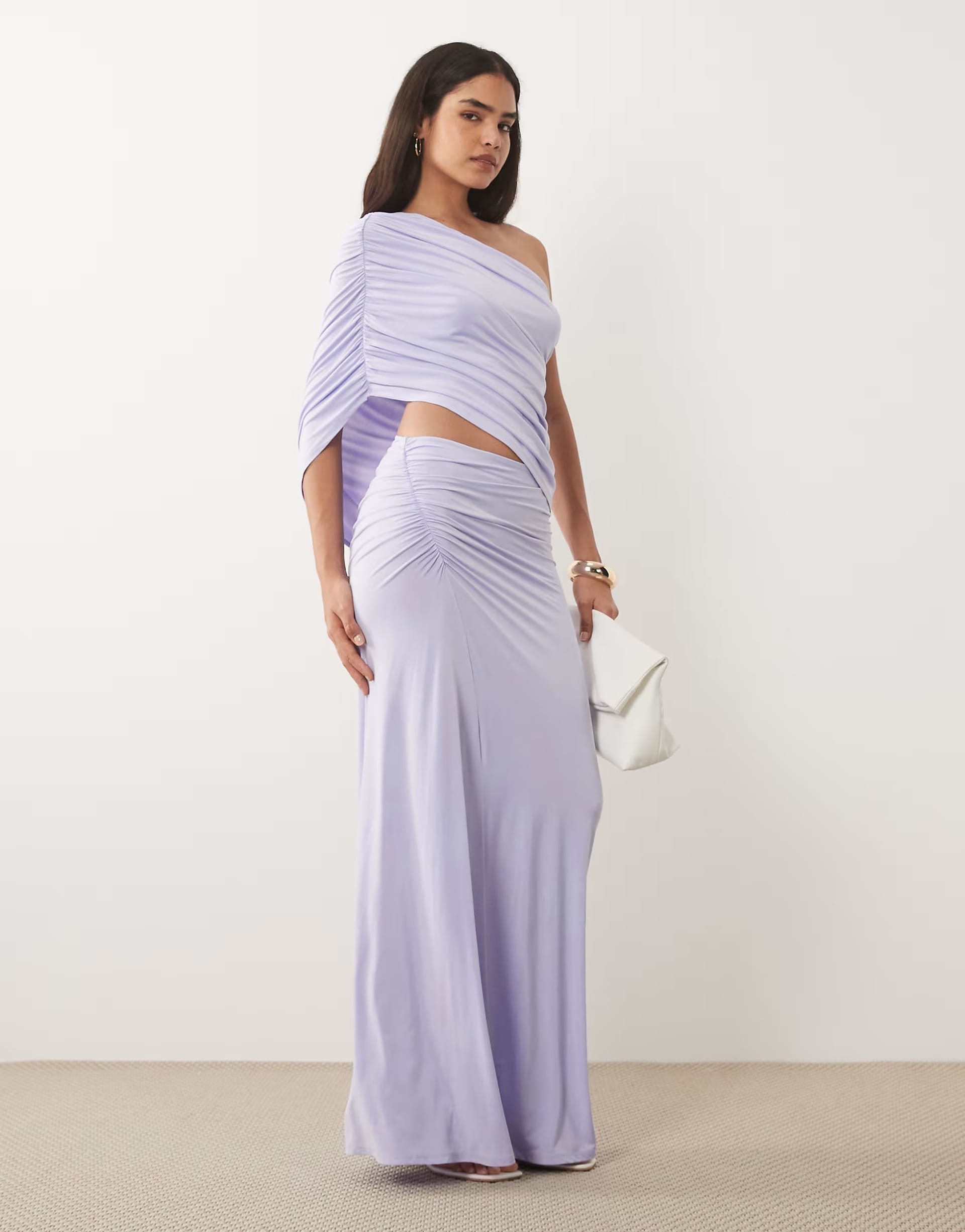 ASOS DESIGN maxi skirt with ruched side detail in lilac