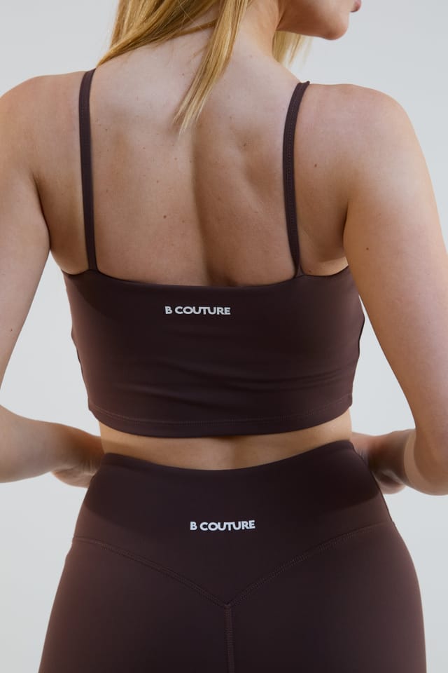 BCouture BCouture Women's Flared Leggings & Cropped Tank Top Set in Dark Brown - 3
