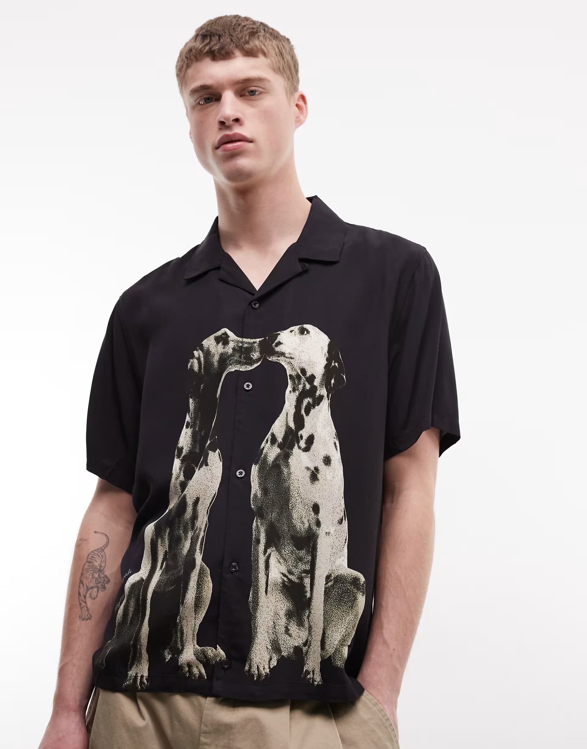 ASOS HUF dalmation print resort shirt in black