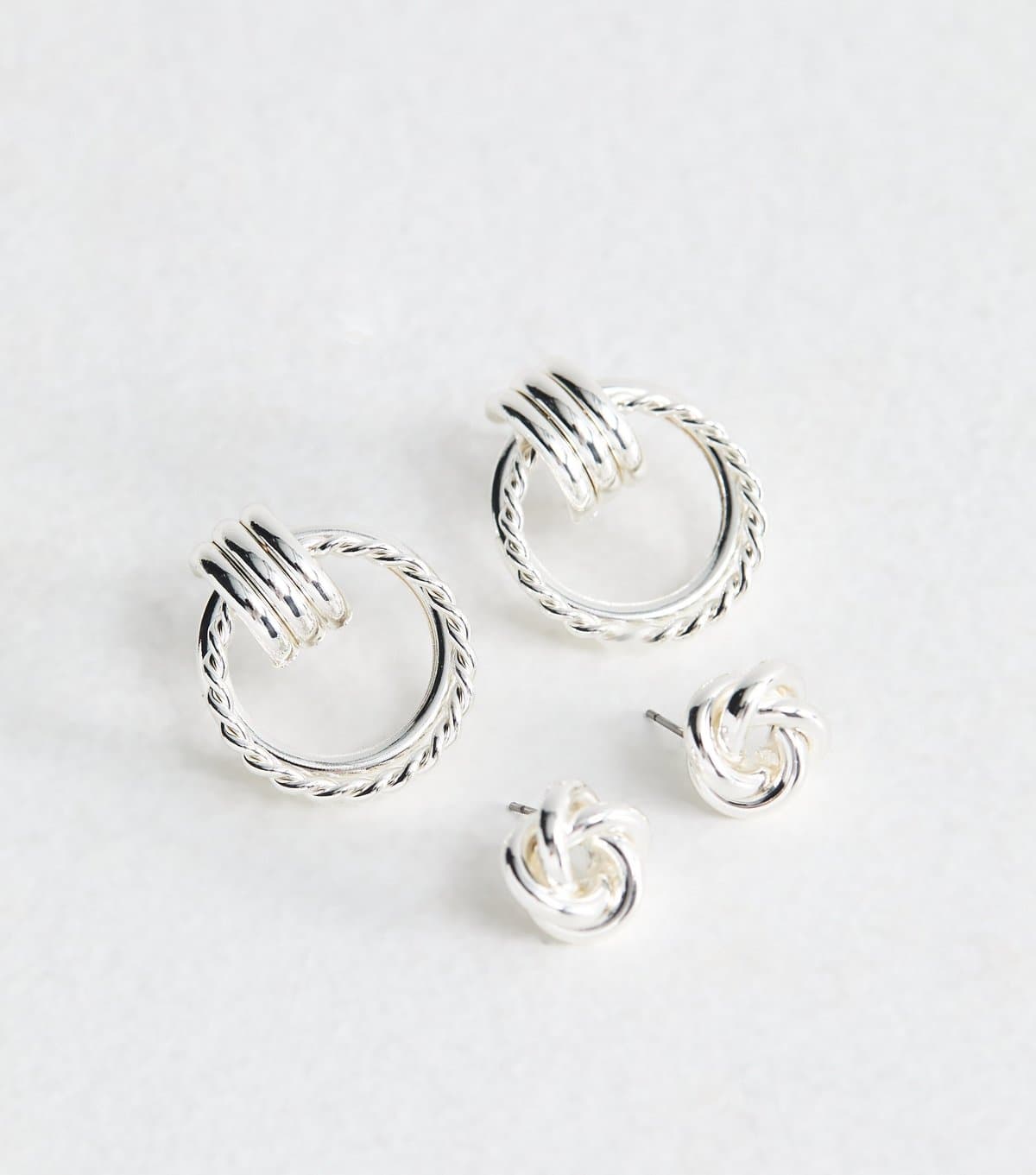 New Look Pack of 2 Silver Tone Knot Stud and Hoop Earrings New Look