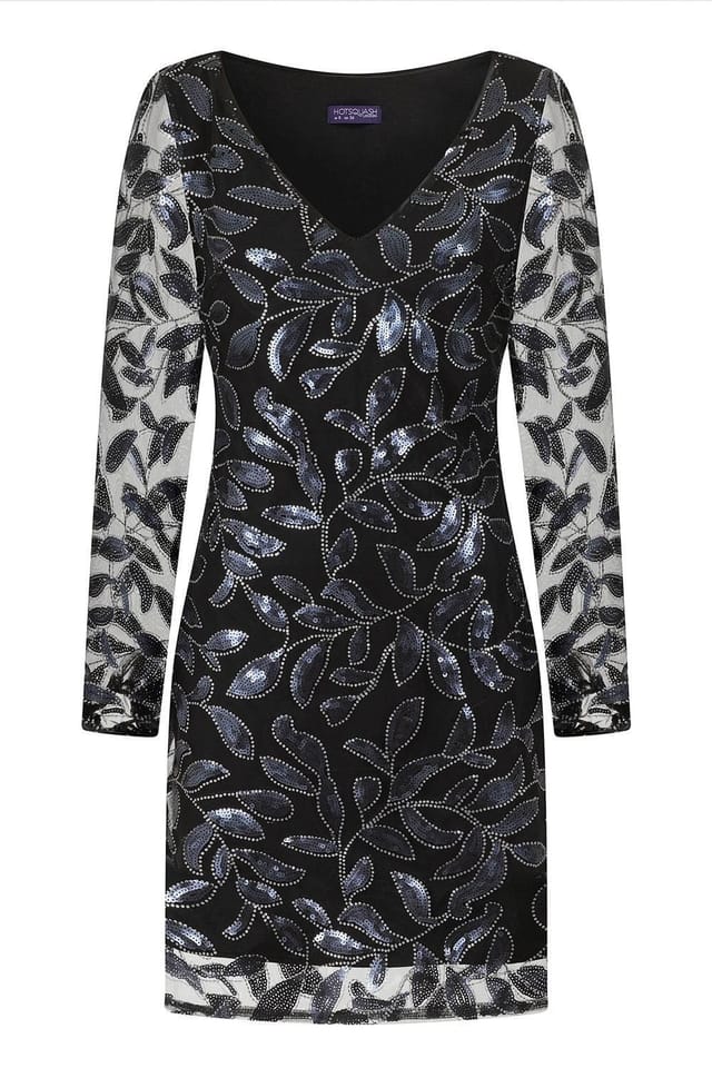 Hot Squash Hot Squash Women's Blouson Sleeved V Neck Sequin Dress in Black - 3