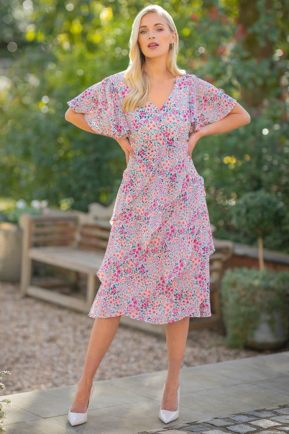 Klass. Klass. Women's Garden Printed Tiered Dress in Ivory