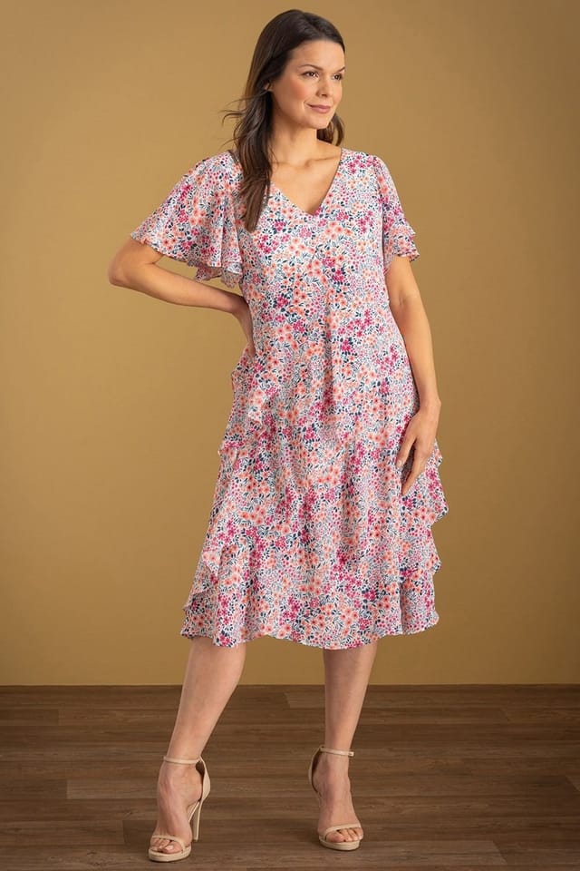 Klass. Klass. Women's Garden Printed Tiered Dress in Ivory - 2