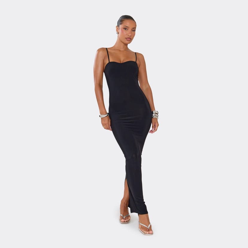 EGO Strappy Sculpt Bust Detail Maxi Dress In Black, Women's Size UK 6 - 1